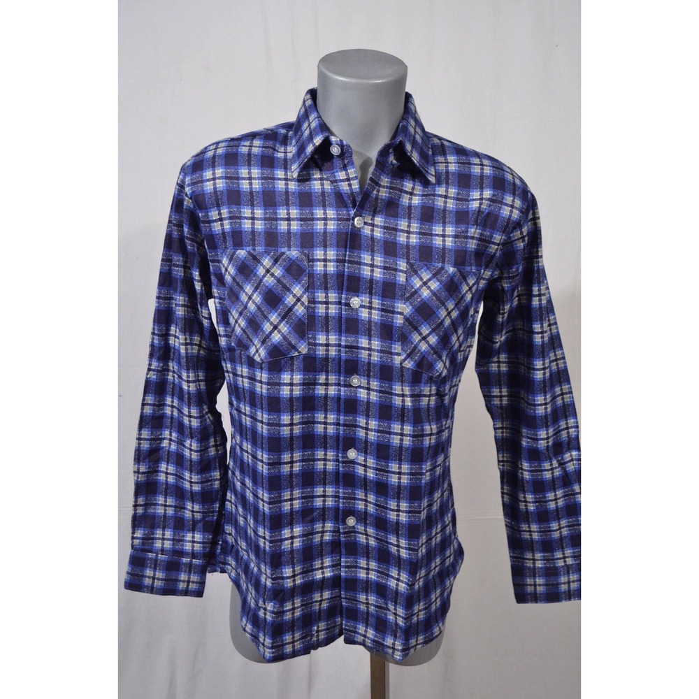 NEW Vintage 1980s Deadstock Cascade Medium Blue‎ Plaid Long Sleeve Shirt